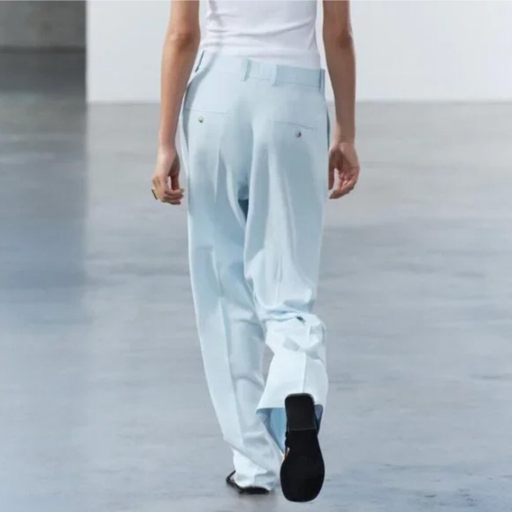 NWT ZARA LINEN BLEND STRAIGHT LEG PANTS ZW COLLECTION - Picture 3 of 9
